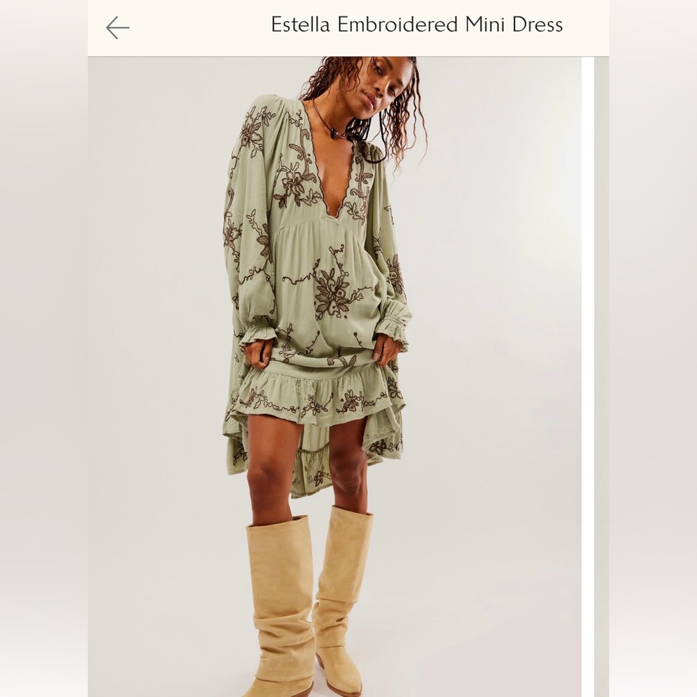 Free People Sage Green Embroidered Top